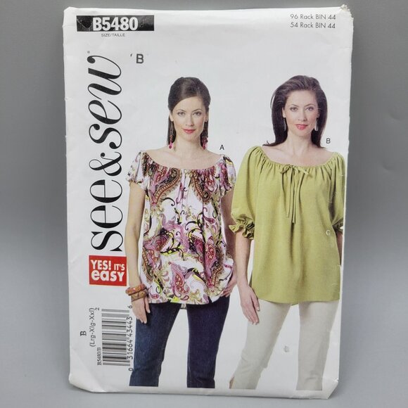 Butterick See & Sew Misses' Top Pattern Loose Fitting B5480 Size L XL XXL UNCUT - Picture 1 of 3